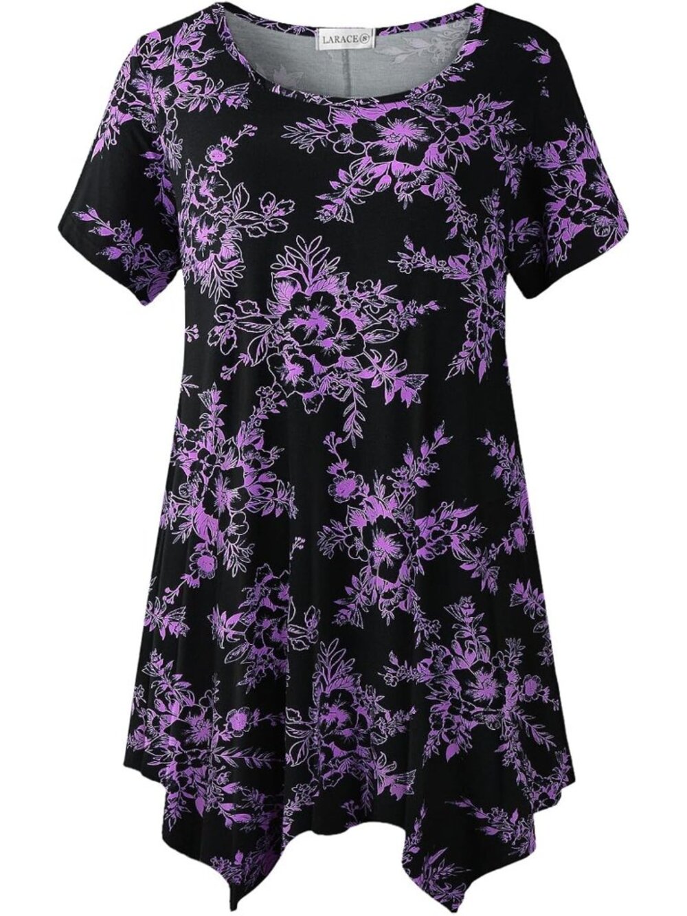 〽️Women Black Purple Short Sleeve Asymmetrical Tunic Casual Summer Blouse Top